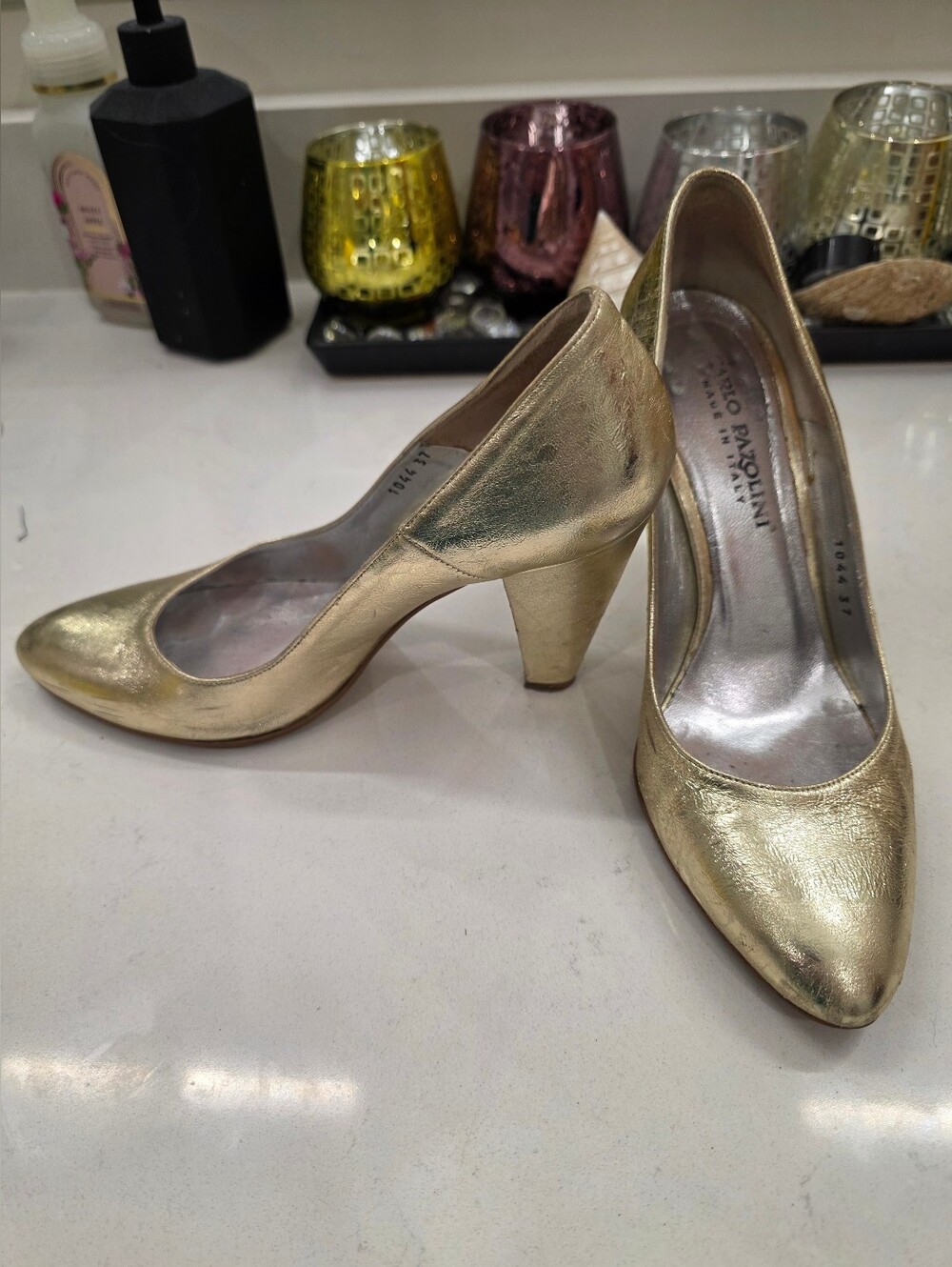 Carlo Pazolini Leather Gold Mid-Heel Leather Pumps Eur 37 Made In Italy